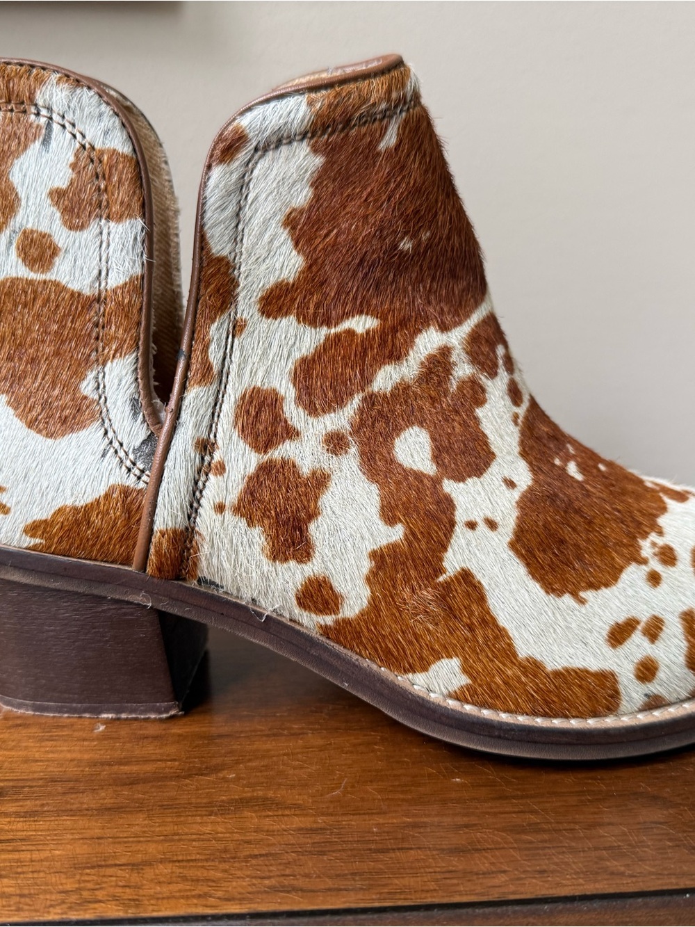 Myra Bag Brown & White Cowhide Pointed Ankle Booties - Picture 6 of 11